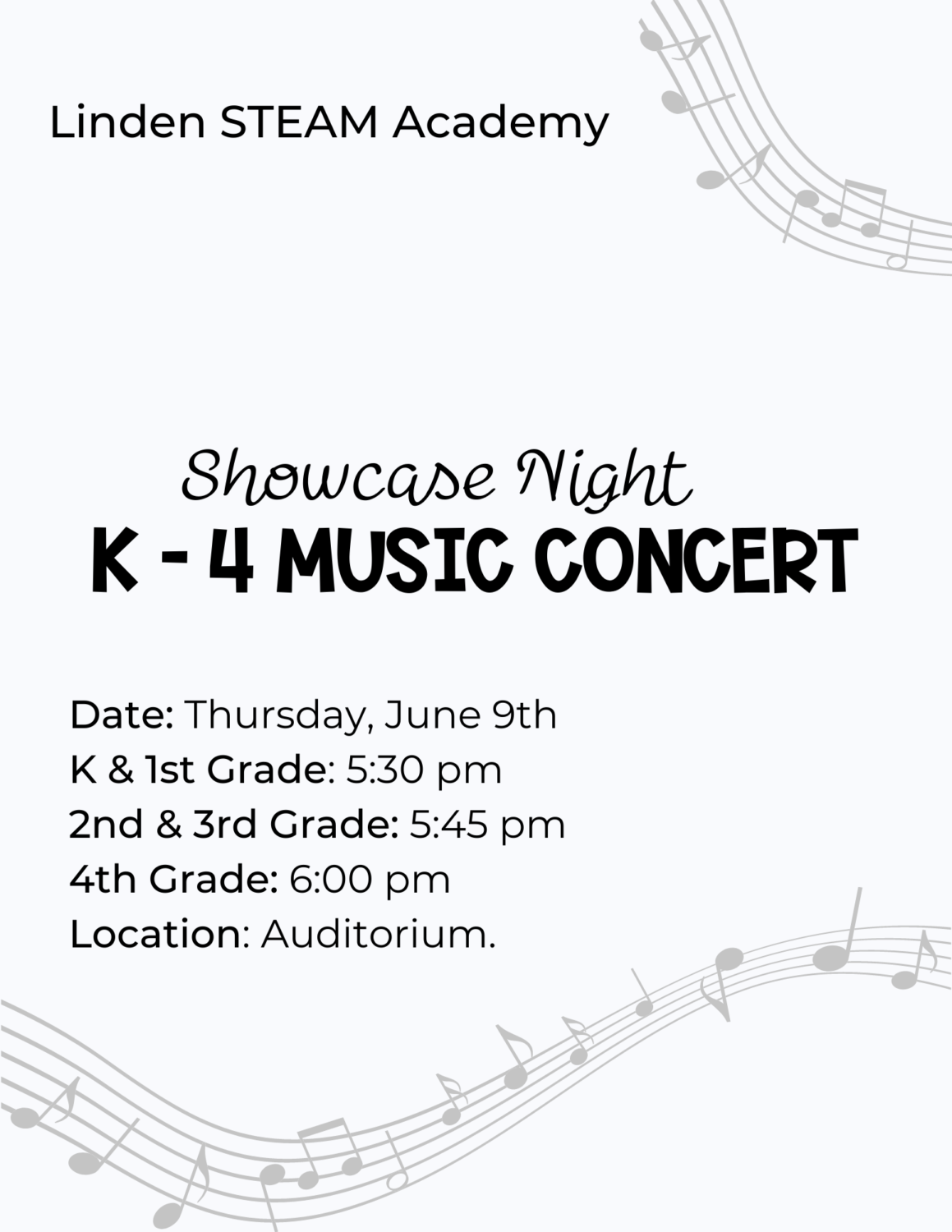 Showcase Night Music Concert schedule K4 Linden STEAM